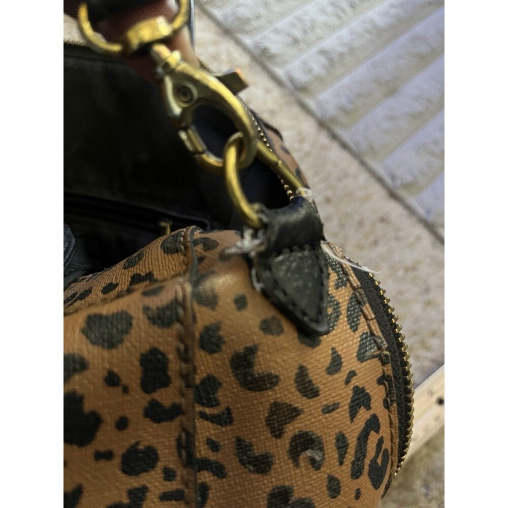 Vtg Fossil Raquel Leather Leopard Print Purse Satchel Crossbody Strap Key Charm - Picture 12 of 13